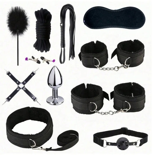 Sex Toy BDSM Leather Whip Plush Sex Handcuffs Nipple Clamps Whip Spanking Sex Metal Anal Plug Butt Bdsm Bondage Adult Games18+