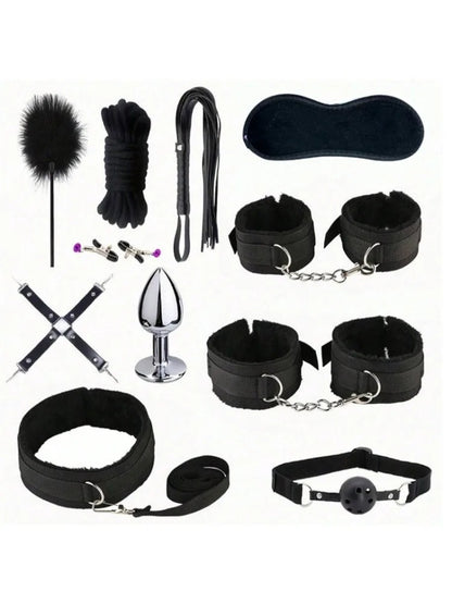 Sex Toy BDSM Leather Whip Plush Sex Handcuffs Nipple Clamps Whip Spanking Sex Metal Anal Plug Butt Bdsm Bondage Adult Games18+